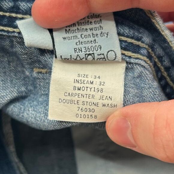 VTG 90s y2k Men's Calvin Klein Carpenter Double Stone Wash Blue Denim Jeans 34 - Picture 6 of 10